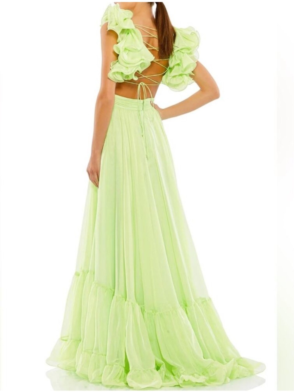 NEW MAC DUGGAL Ruffle Tiered Cut-Out Chiffon Gown Anthropologie size 4 - Picture 4 of 16